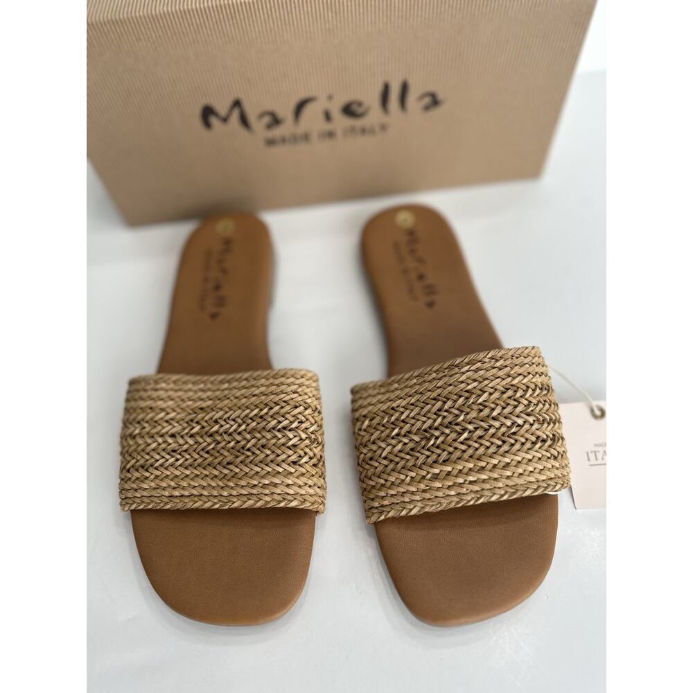 Mariella Made in Italy Woven Raffia Sandals Slide Size 7 NEW with Box